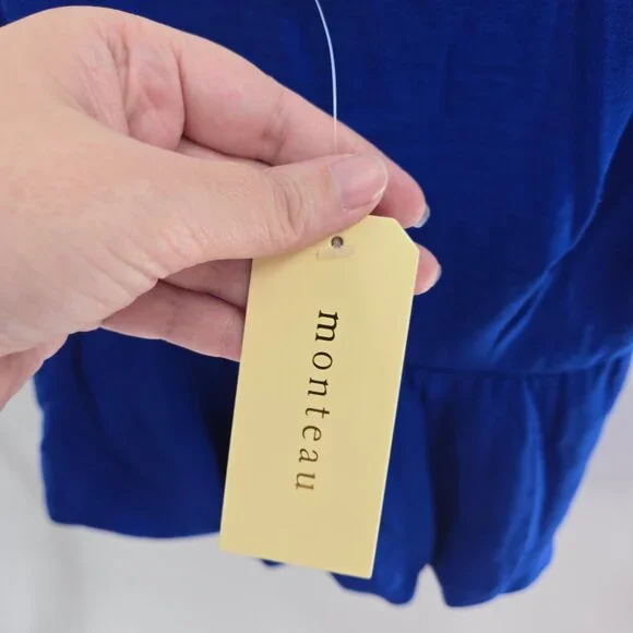 Monteau Los Angeles Royal Blue Back Ruched Lined Adjustable Strap Top Medium - Picture 3 of 8